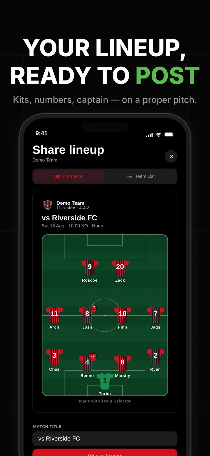 Shareable formation graphic on a pitch